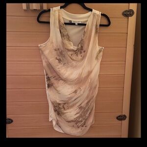 Jennifer Lopez Marble-Print Sleeveless Cowl Dress in Beige and Cream